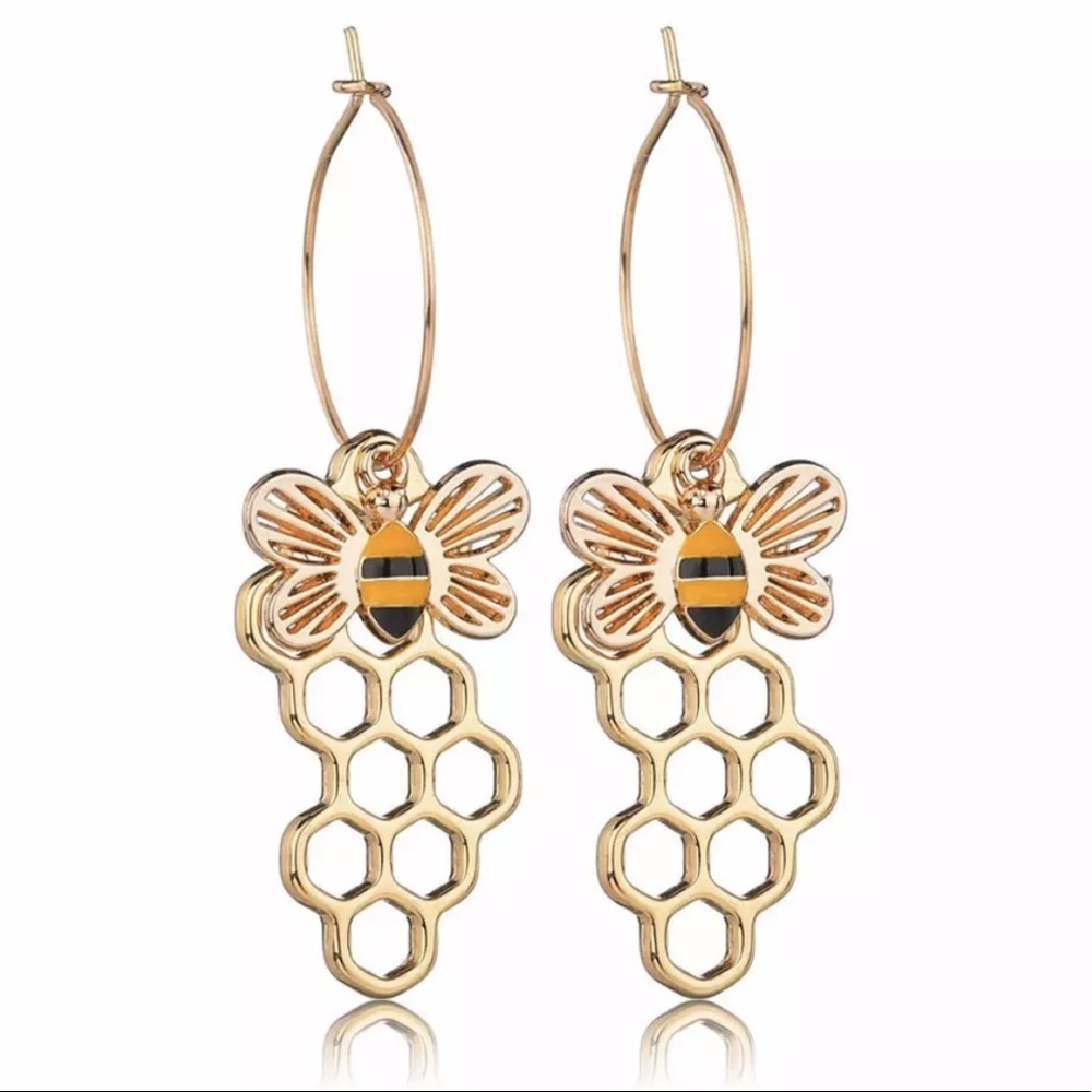 Bumble Bee Honeycomb Earrings